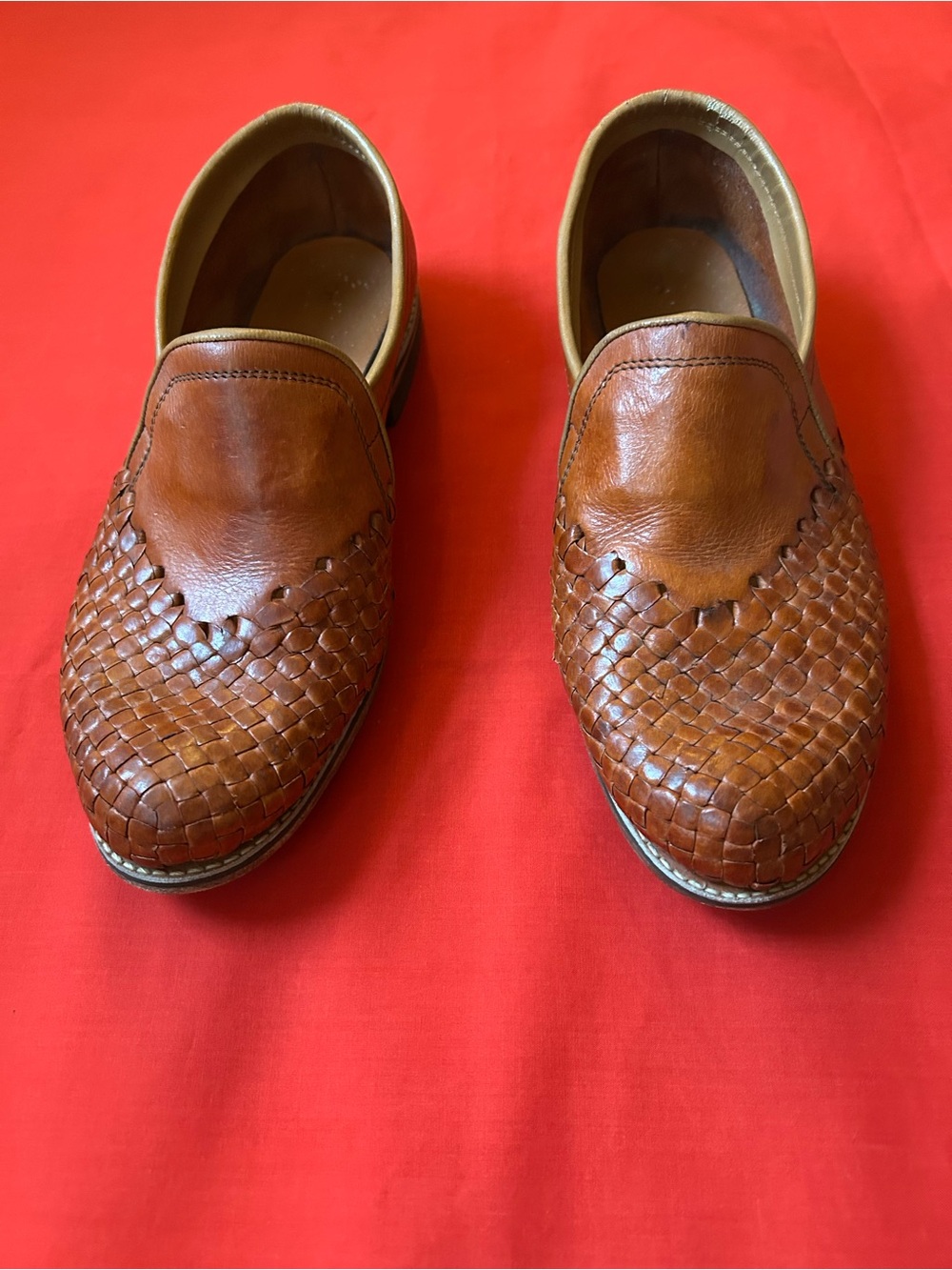 Men's Woven Leather Slip-On Loafers in Brown